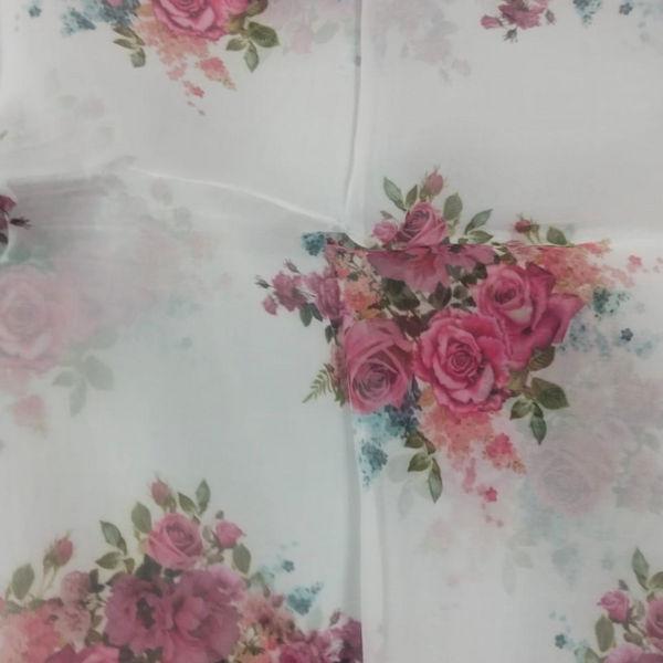 Floral Bunch Print on Satin Georgette OM RJ 835