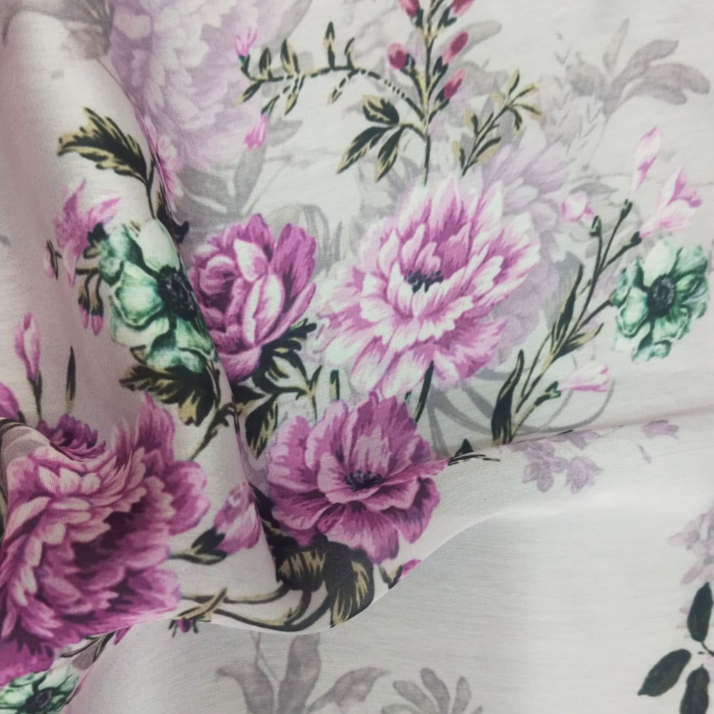 Enchanting Blooms: Floral Patterns on Satin Georgette, by OM Fabs!