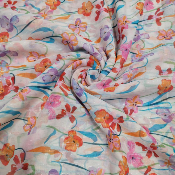 Elegant Blooms: Floral Pattern on Luxurious Muslin Zari