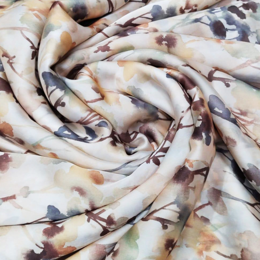 Artistic Fusion: Embracing the Abstract Floral Harmony on Satin Georgette