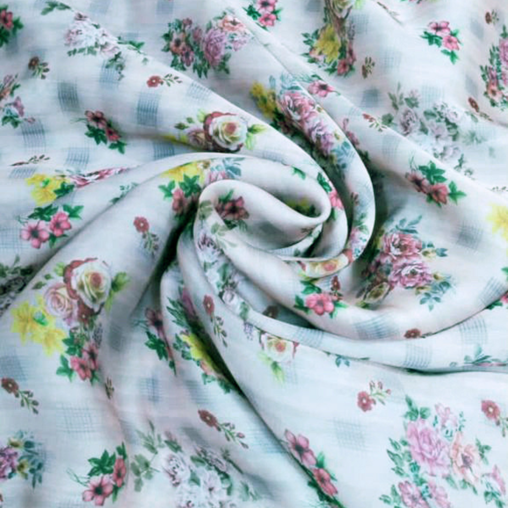 Ethereal Blossoms: Floral Delight in Satin Georgette