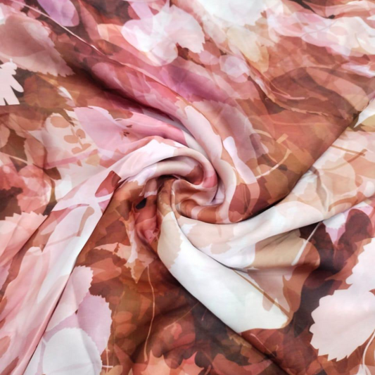 Whimsical Blooms: Satin Georgette's Abstract Floral Fabric Unveiled