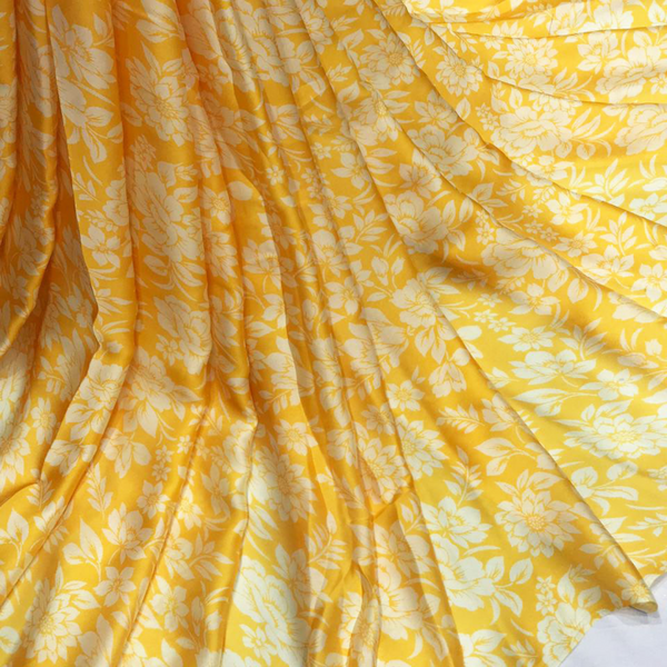 Dual colour Print with White Floral Print on Yellow Base on Satin Georgette Fabric OM RJ 1119