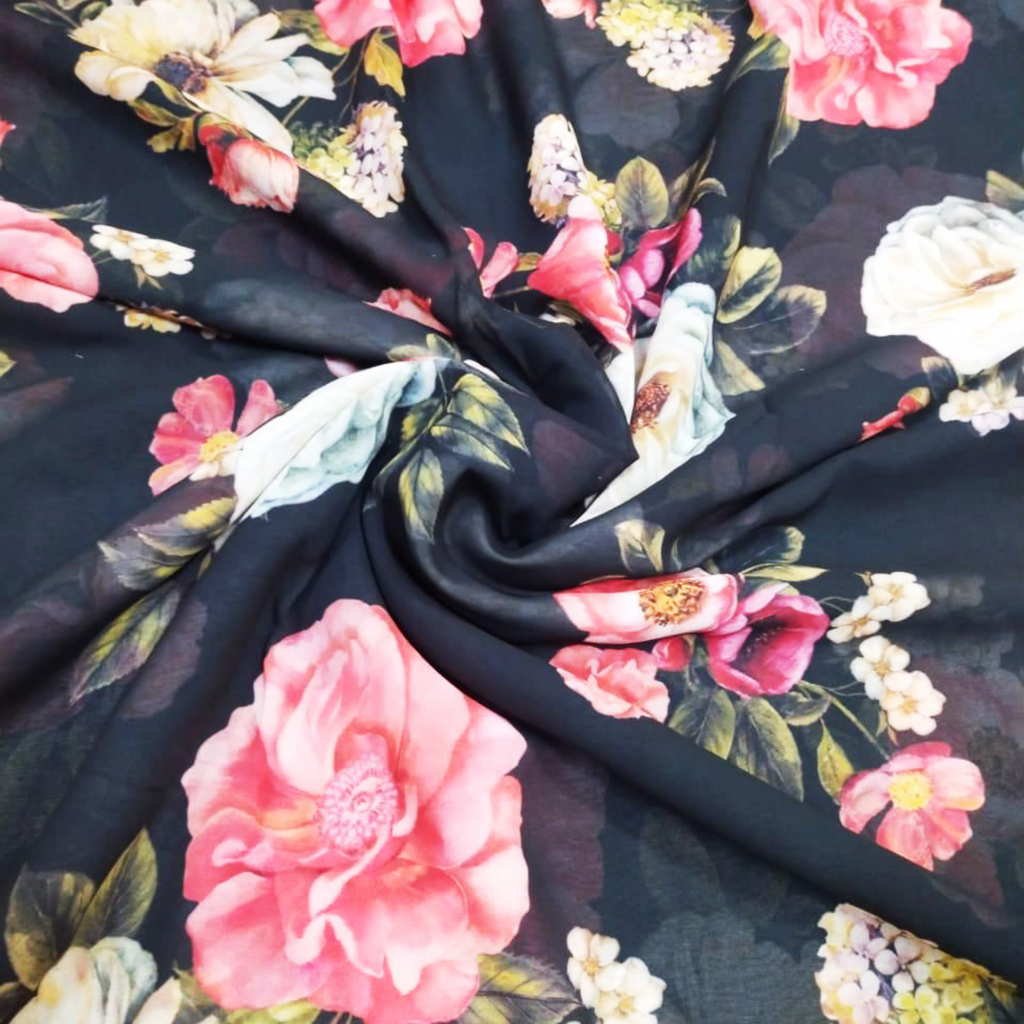 Blooming Splendor: Floral Delights in Satin Georgette