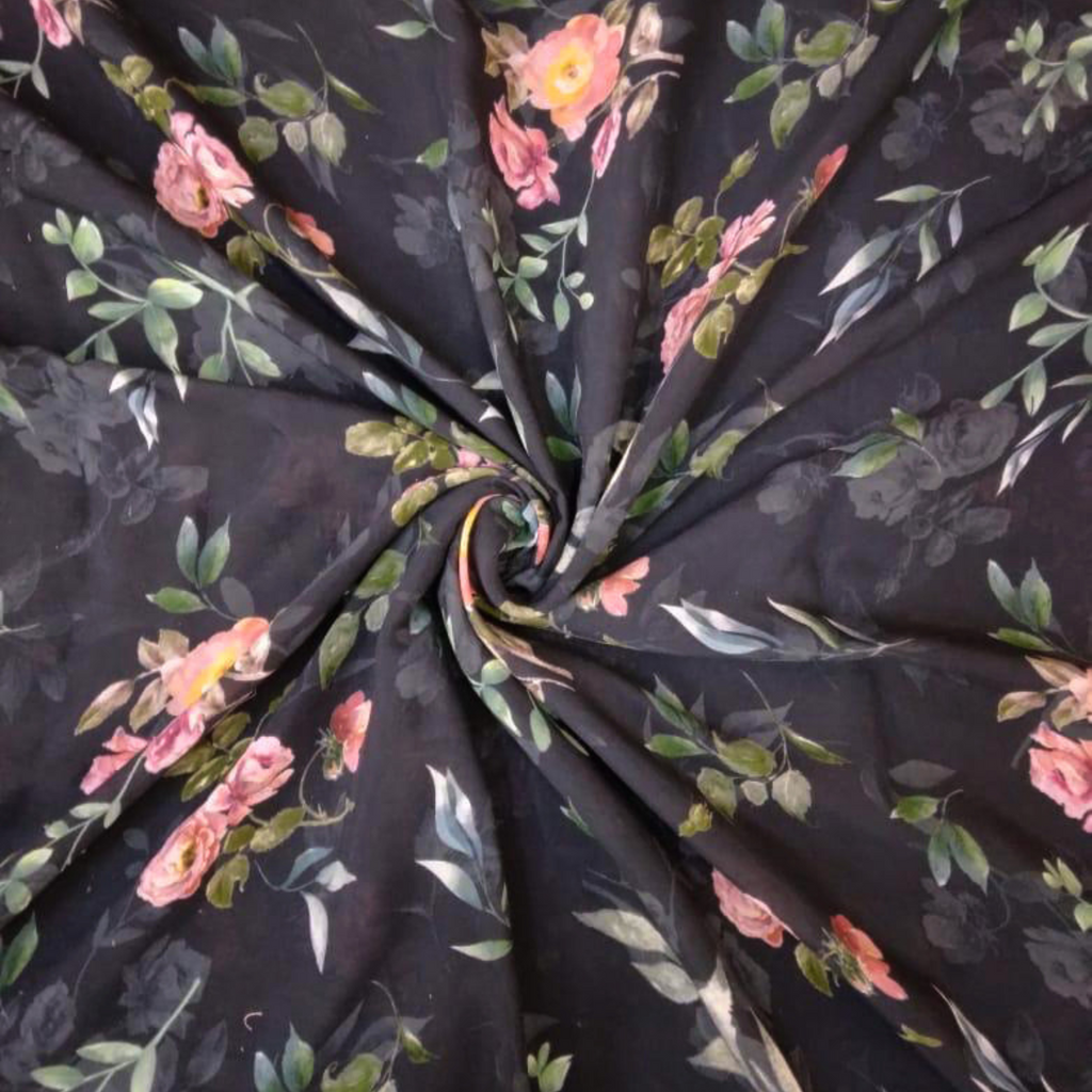 Whimsical Petals: Pure Muslin Fabric Adorned with Floral Watercolor Patterns