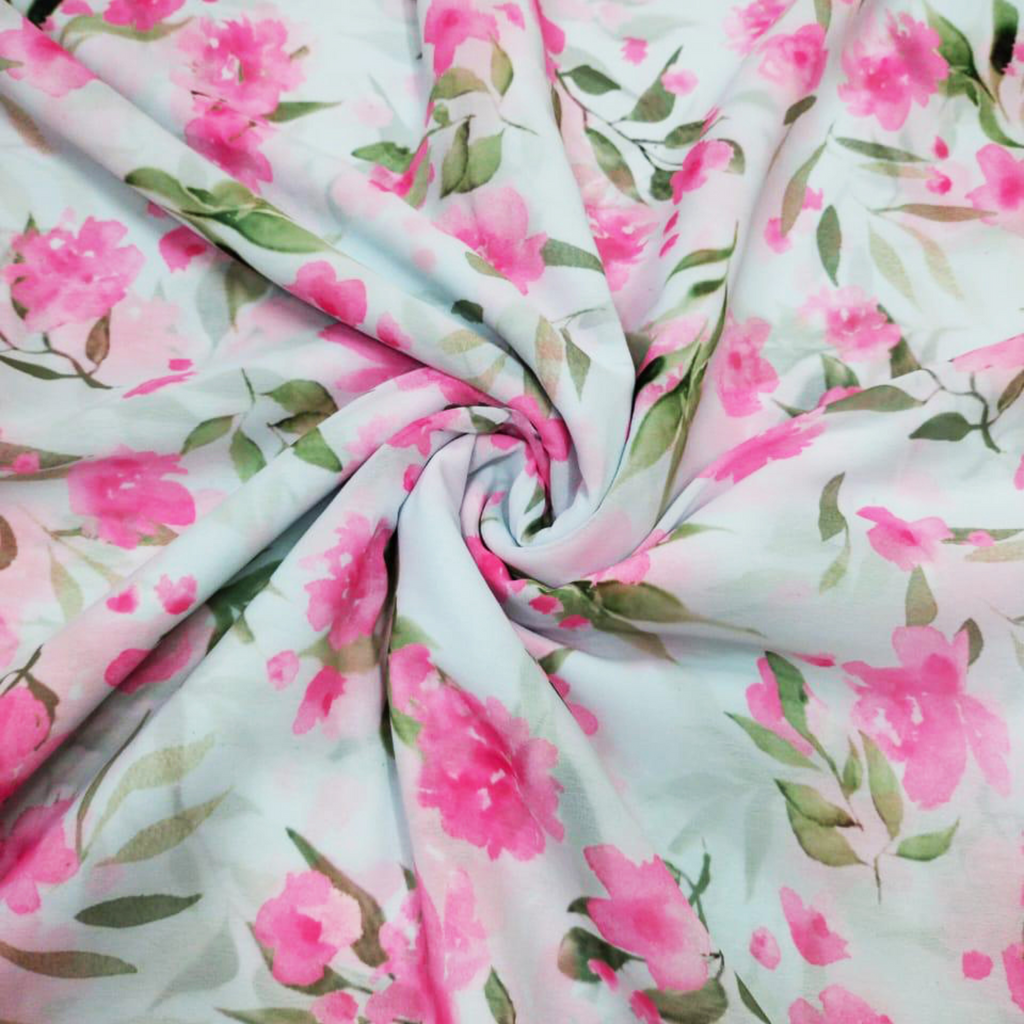 Whimsical Blooms: Satin Georgette's Watercolor Wonder