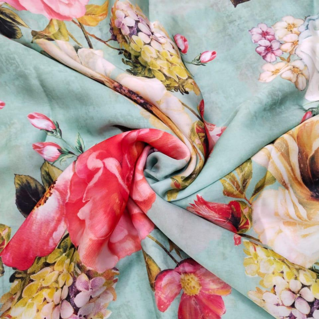 Enchanting Blooms: Satin Georgette Floral Fantasy