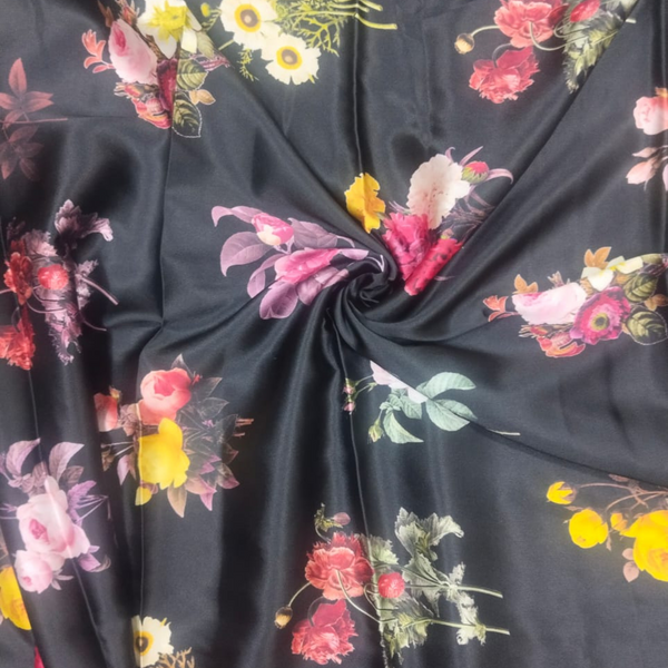 Enchanting Blossom Delight: Satin Georgette Fabric with Floral Pattern