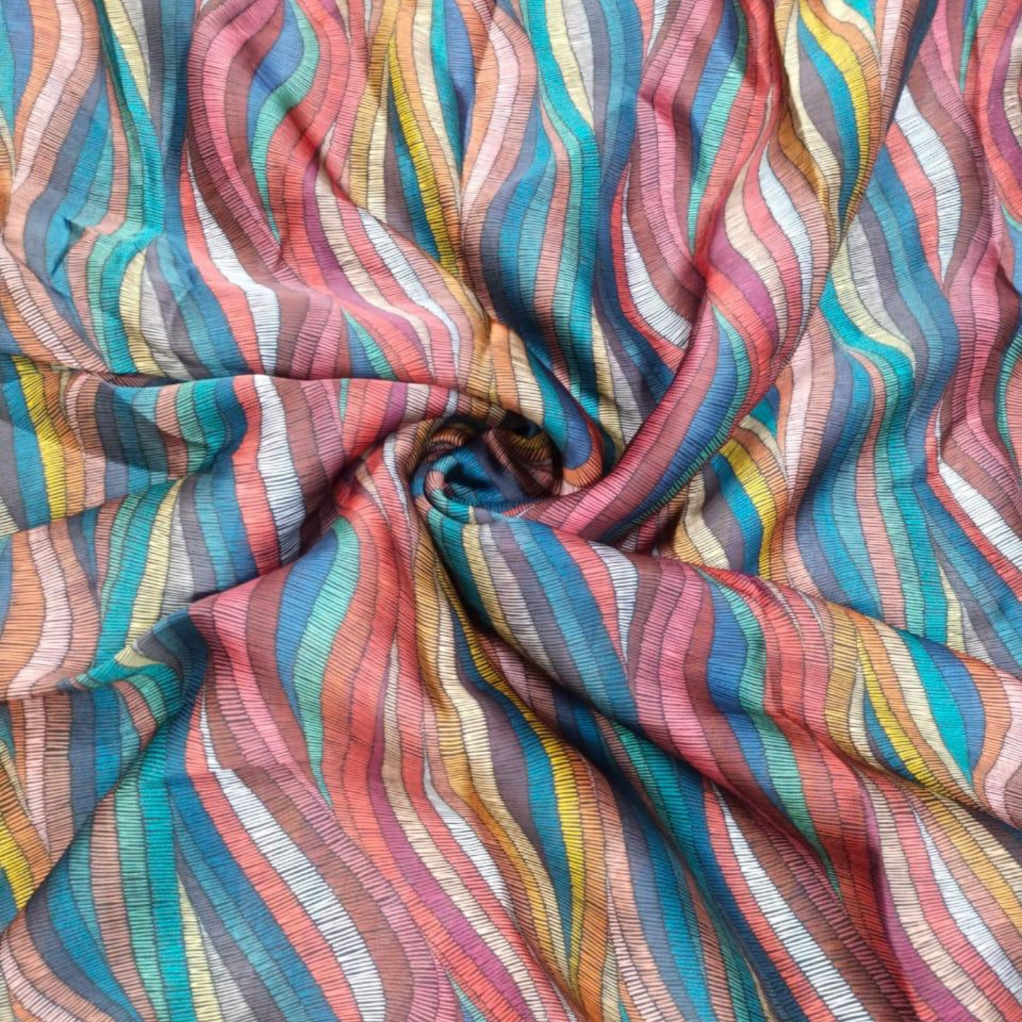 Sleek Symmetry: Satin Georgette's Geometric Stripes Fabric Unveiled