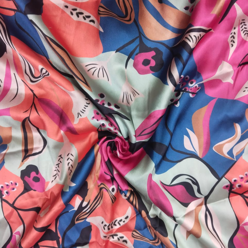 Whimsical Blooms: Softy Satin's Abstract Floral Fabric Unveiled