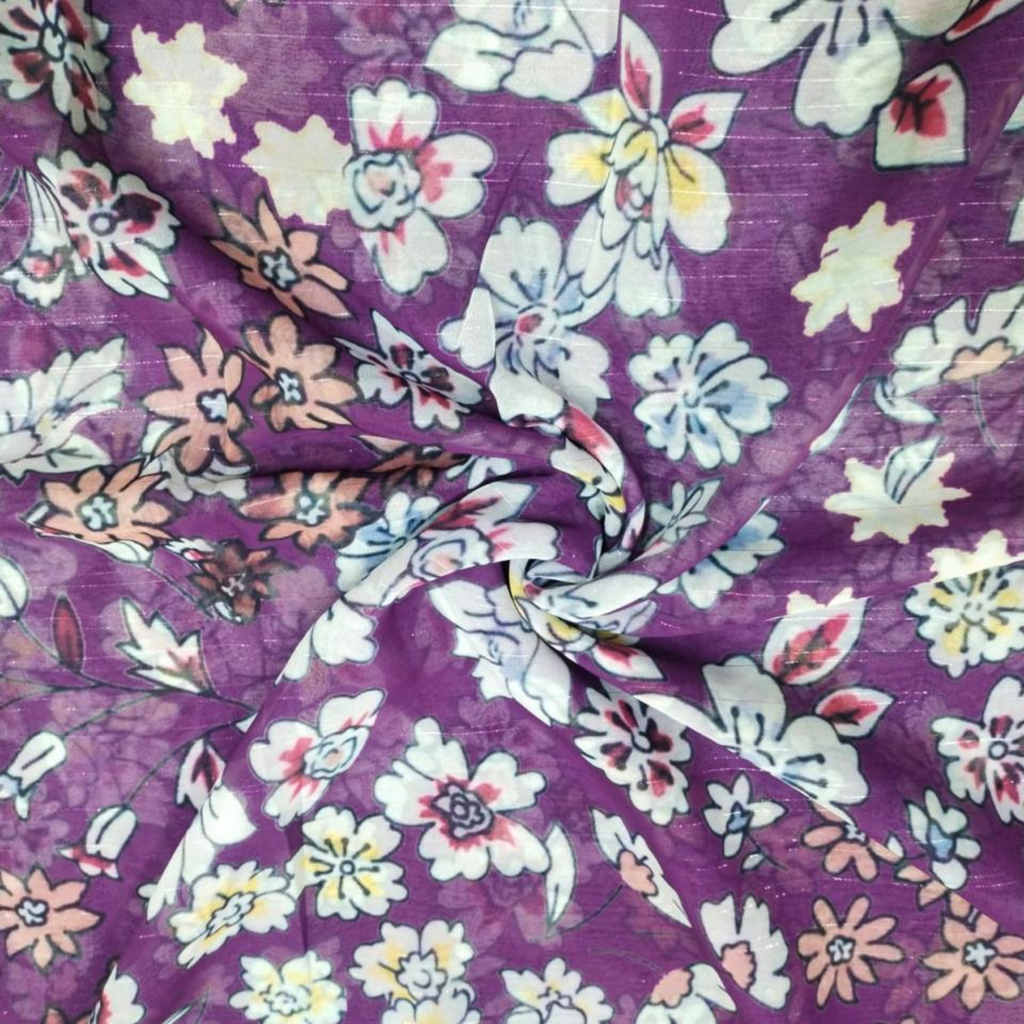 Intricate Blooms: Floral Pattern Splendor on Muslin Zari