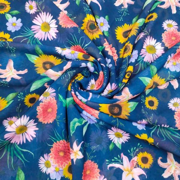 Blooming Elegance: Georgette's Floral Patterned Fabric for Effortless Charm