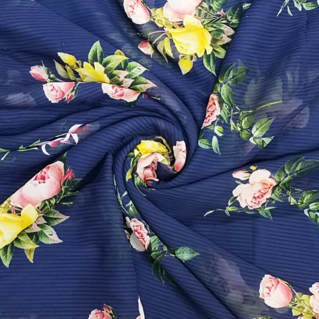 Enchanting Blooms: Satin Georgette Fabric in Floral Splendor