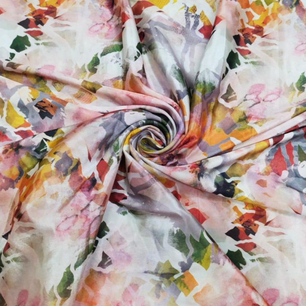 Watercolor Whimsy: Abstract Magic on Satin Georgette