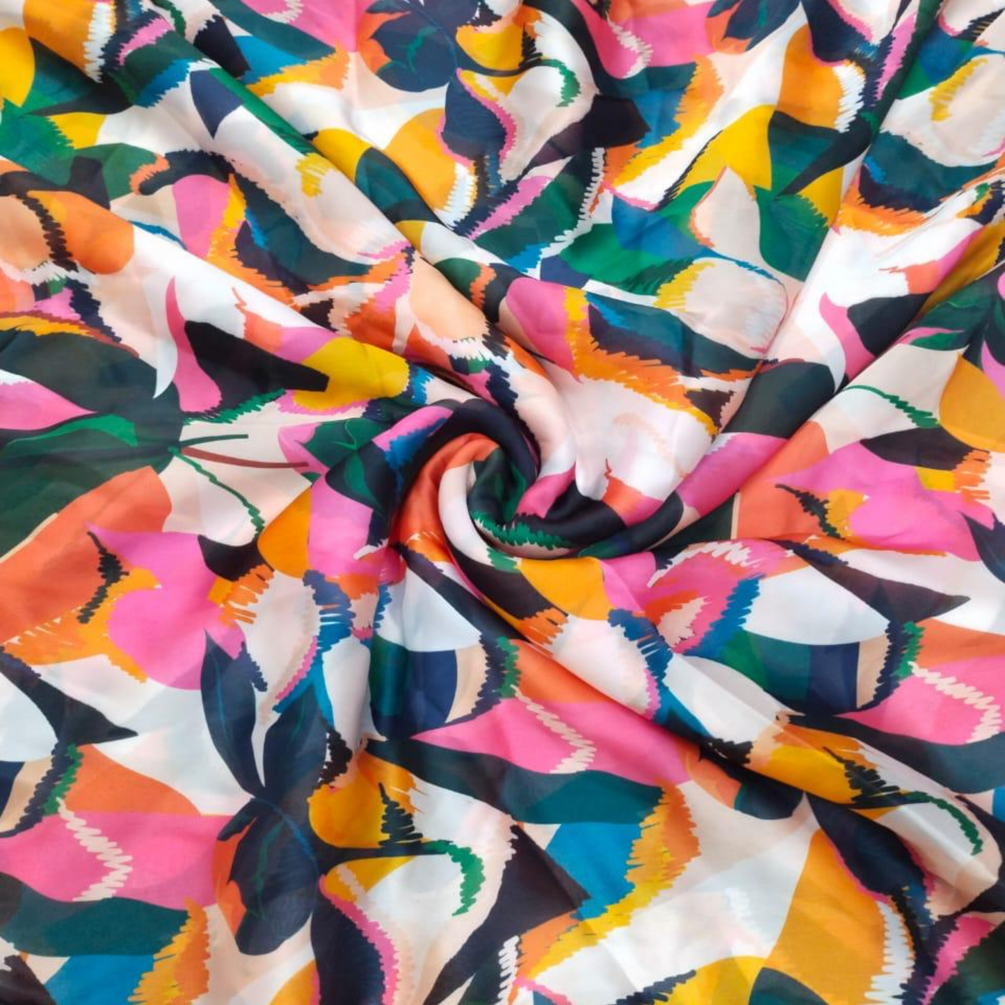 Geometric Symmetry: Satin Georgette's Abstract Geometric Fabric Unveiled