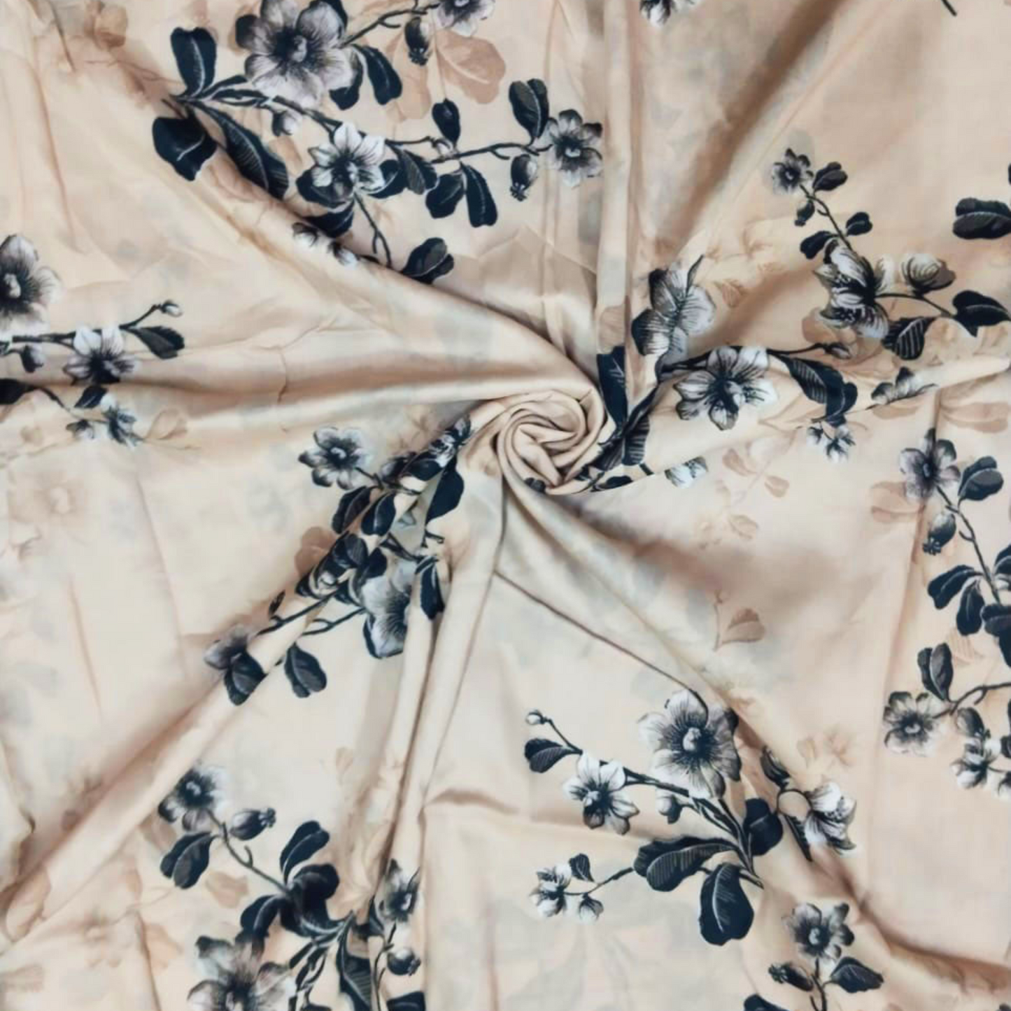 Whispering Blooms: Satin Georgette Fabric Adorned with Floral Patterns