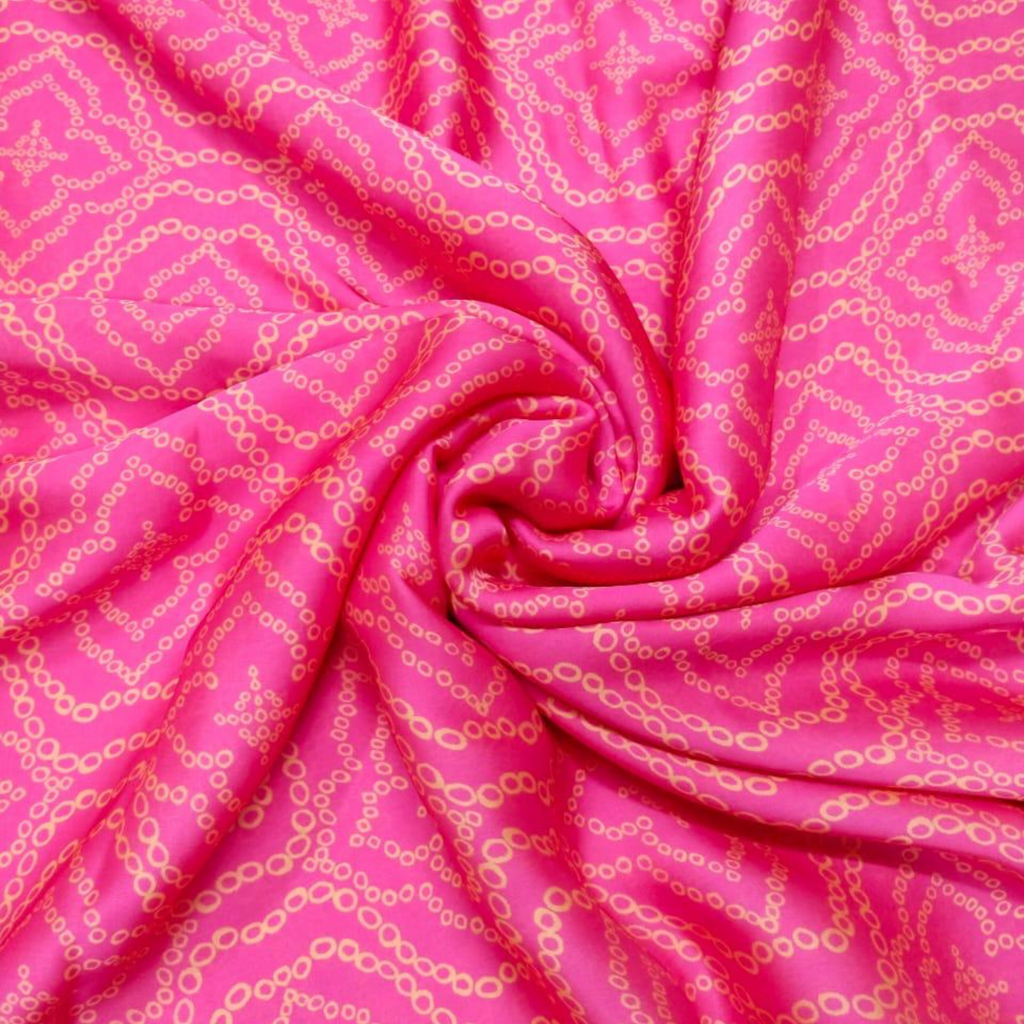 Bandhini Bliss: Luxurious Satin Georgette Fabrics Infused with Vibrant Tie-Dye Magic!