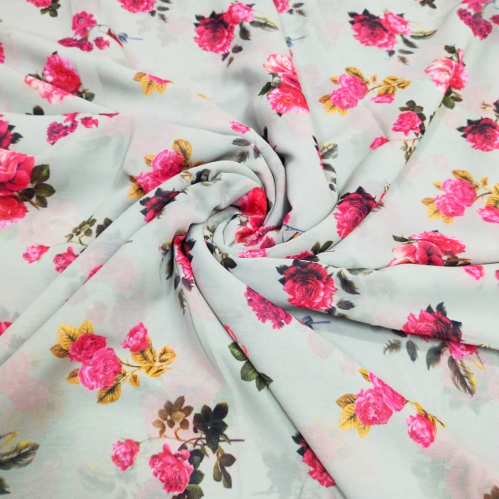 Rose Garden Delight: Satin Georgette's Floral Rose Pattern