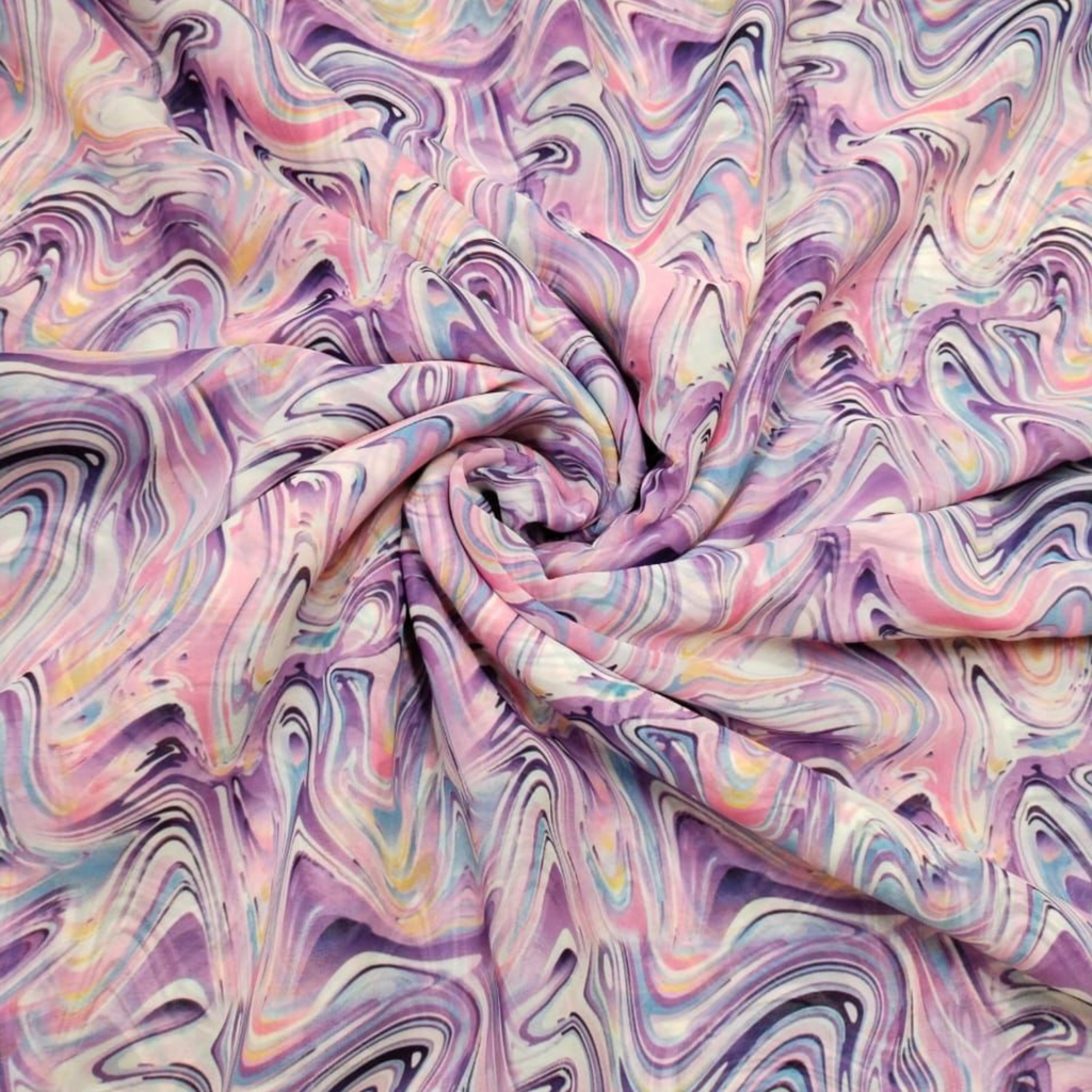 Elegant Marble Swirls: Satin Georgette Fabric with Stunning Print