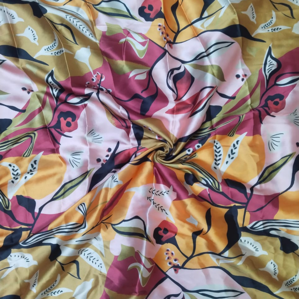 Ethereal Blooms: Softy Satin's Abstract Floral Fabric Delight