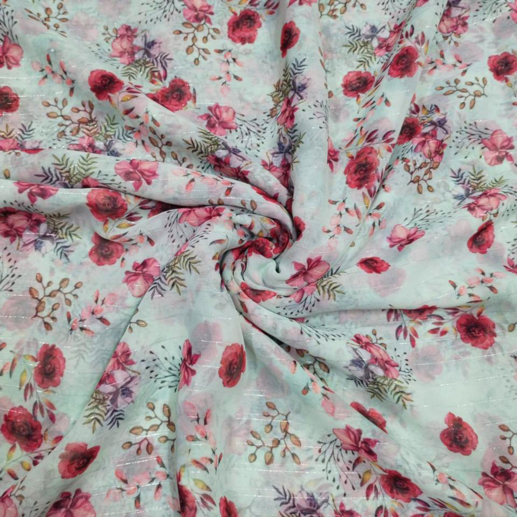 Enchanting Blooms: Floral Pattern Delight on Muslin Zari