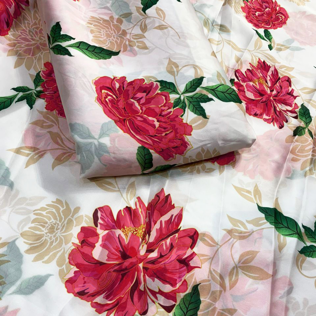 Floral Harmony: Exquisite Patterns on Satin Georgette