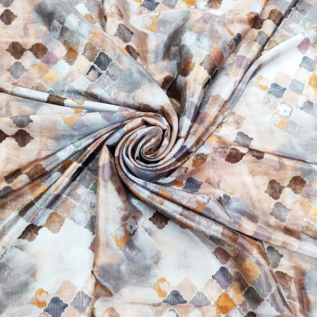 Geometric Symphony: Exploring the Digital Patterns on Satin Georgette