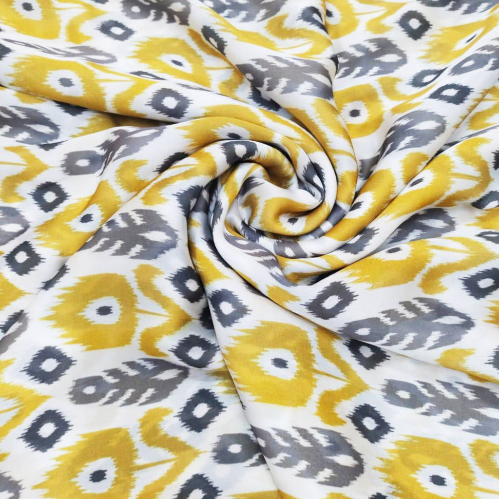 Ikat Elegance: Discover the Artistry of Satin Georgette with Ikat-inspired Patterns!