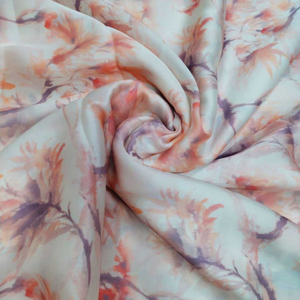 Whimsical Blooms: Abstract Floral Splendor on Satin Georgette