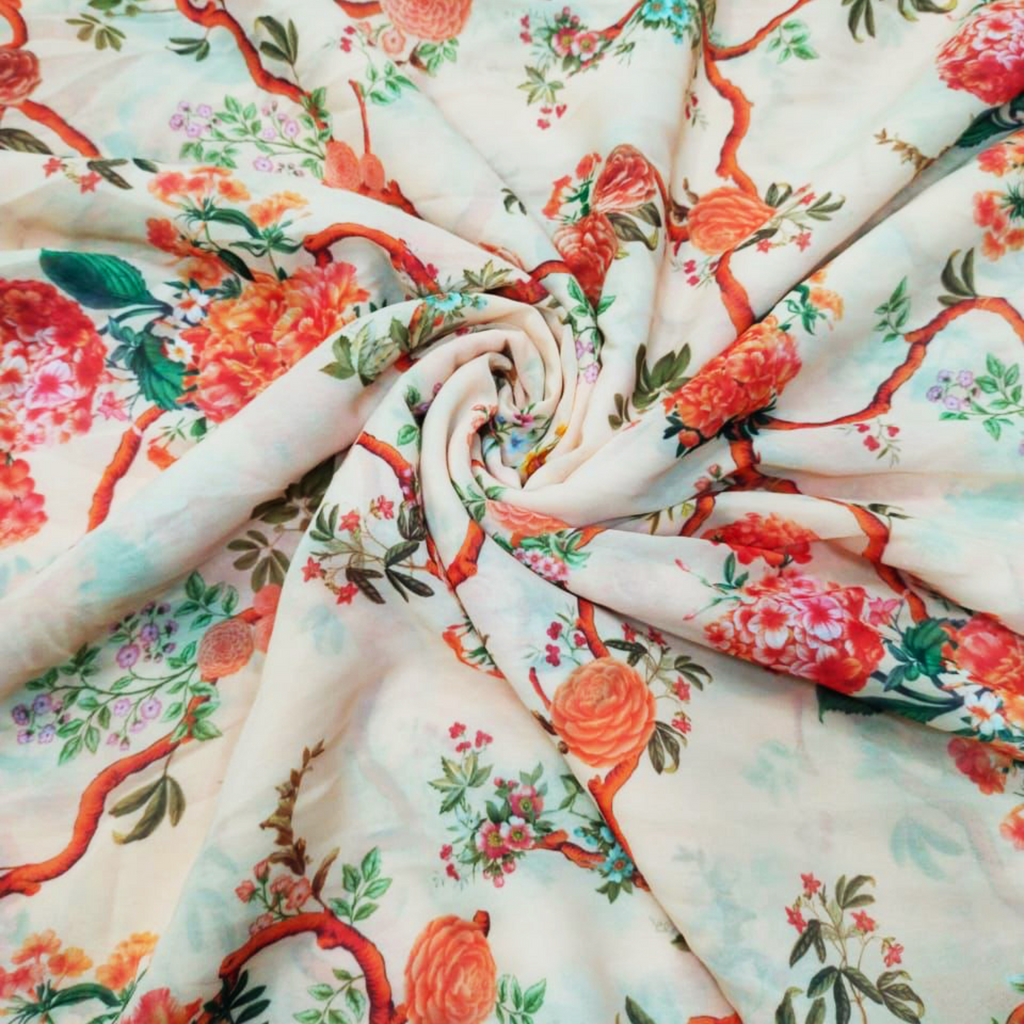 Blooming Grace: Enchanting Floral Patterns on Satin Georgette