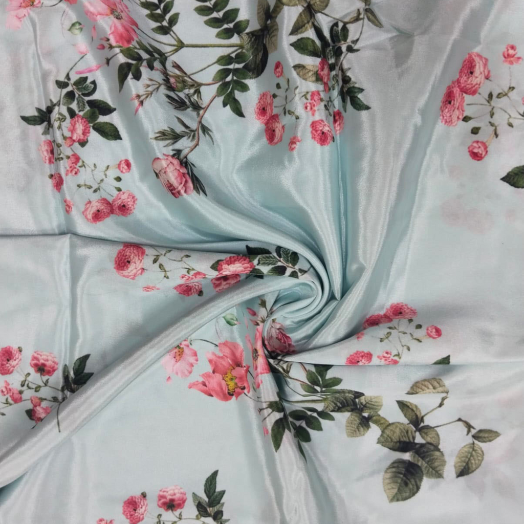 Enchanting Blooms: Crepe Silk Fabric with Floral Rose Delight