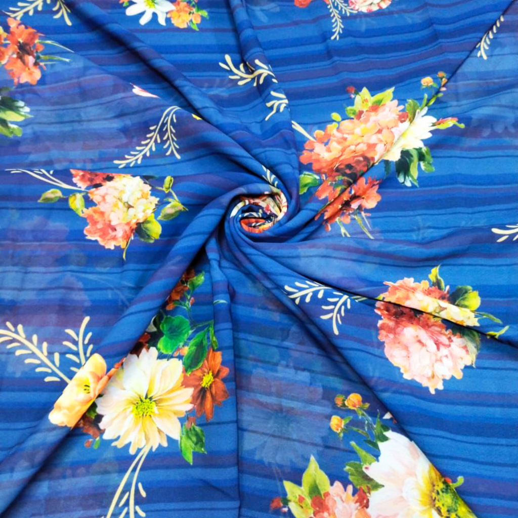 Floral Symphony: Crepe Silk's Enchanting Patterns Blossom with OM Fabs' Artistic Flair!