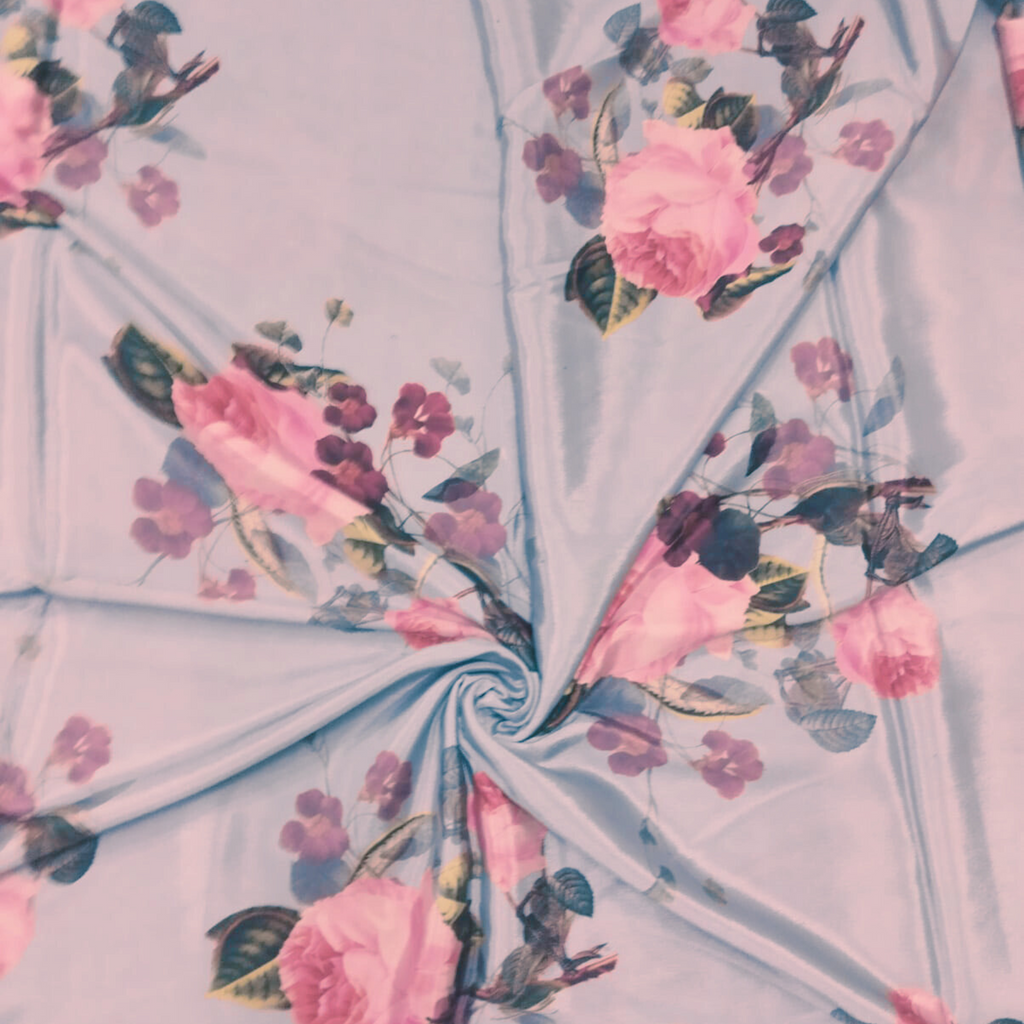 Ravishing Blooming Roses: Crepe Silk Fabric with Floral Rose Pattern