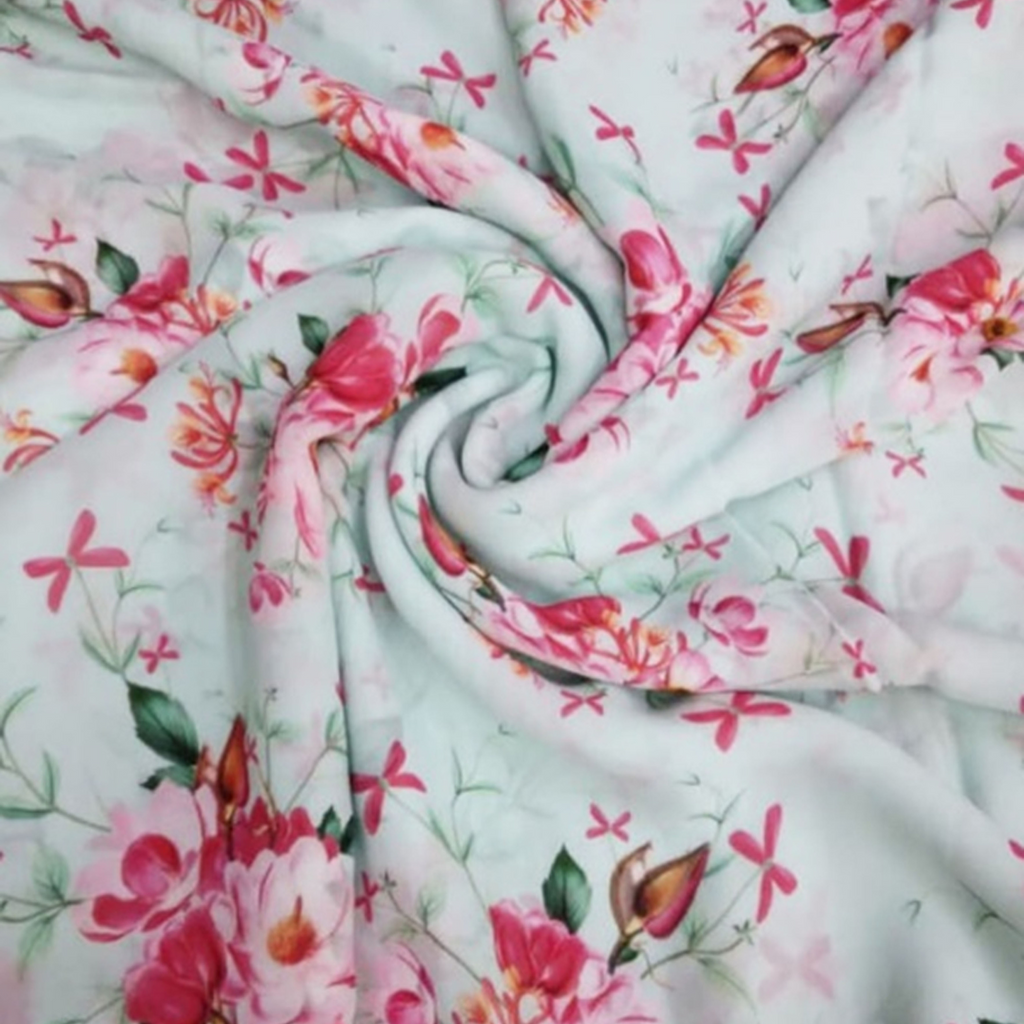 Ethereal Blooms: Floral Splendor in Satin Georgette