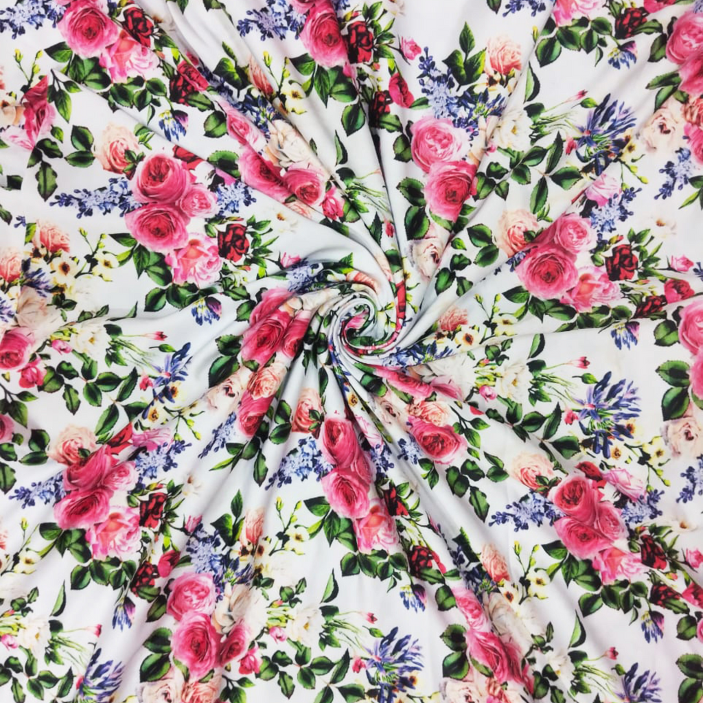 Blooming Beauty: Floral Rose Patterns on Satin Georgette, by OM Fabs!