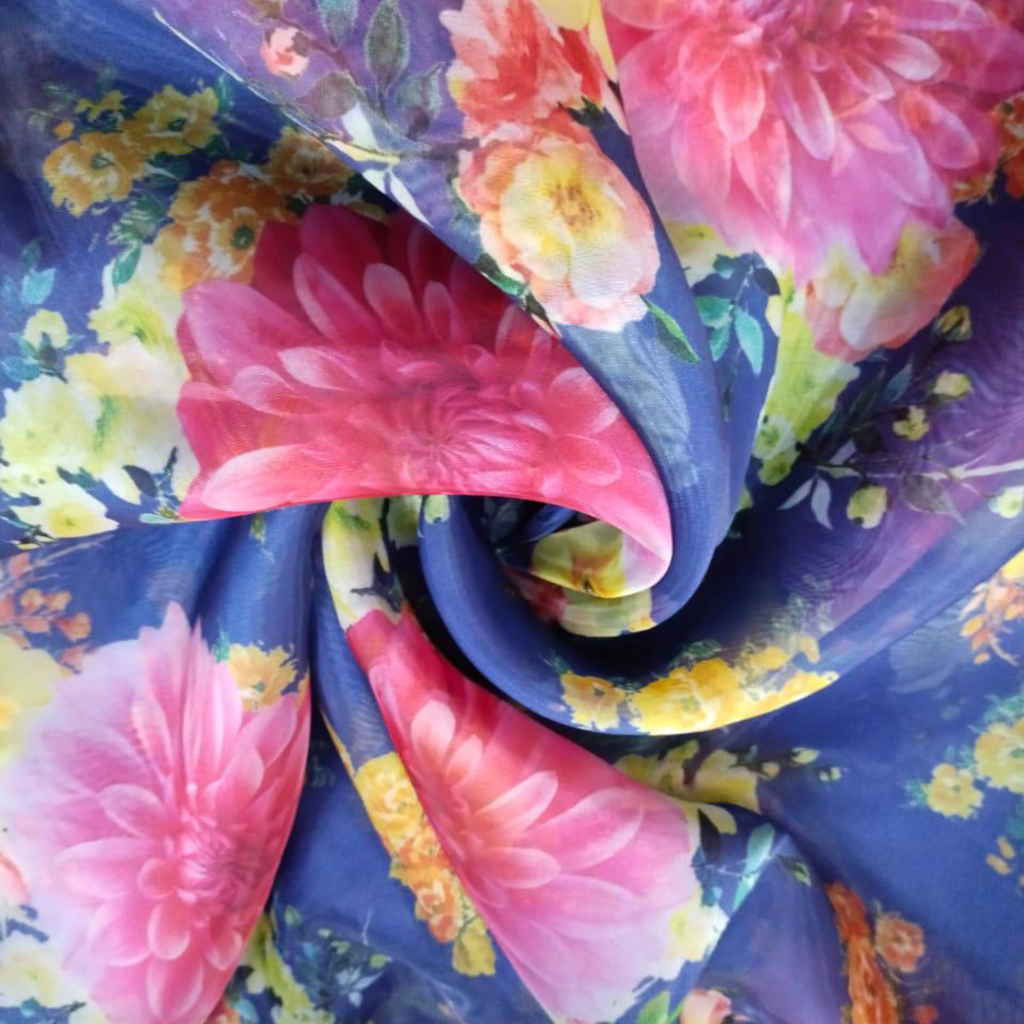 Enchanting Blossoms: Soft Organza Floral Pattern Fabrics by OM Fabs