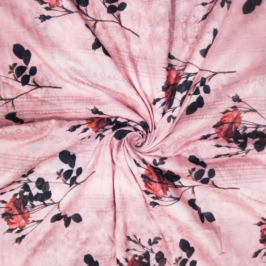 Nature's Whispers: Floral Botanical Motifs on Crepe Silk