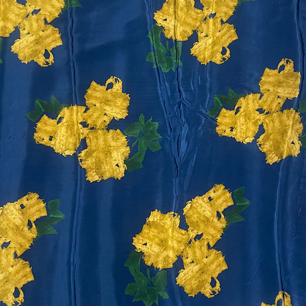 Bhumika Print with Blue Base color & Mutard Flower on Pure Natural Crepe