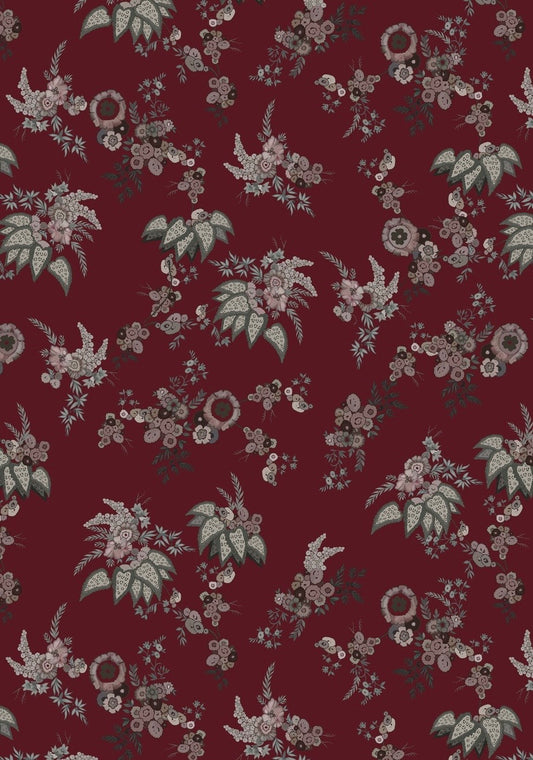 Wine Brown Color Small Floral Traditional Sabya Print on Pure Natural Crepe OM SG 112