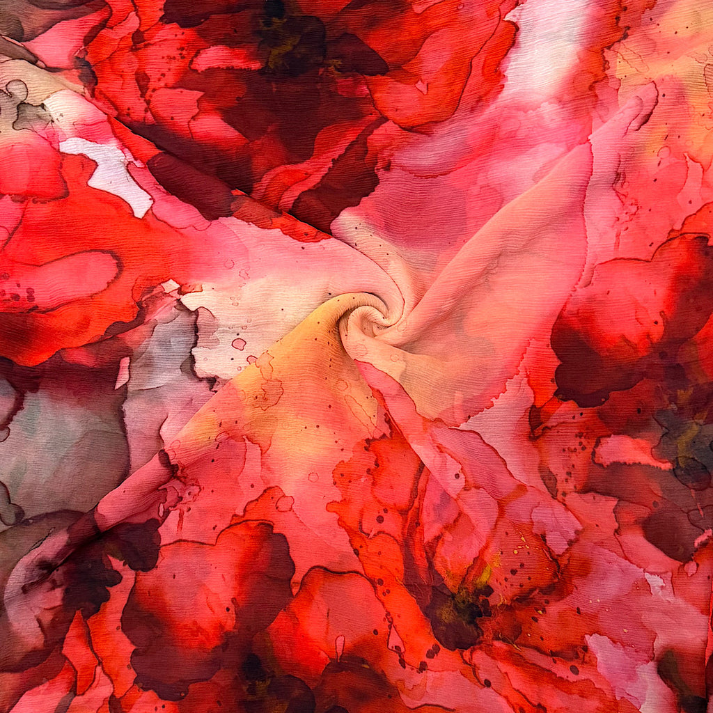 Marble Print in Red on Pure Silk Chiffon Fabric OM SS 687