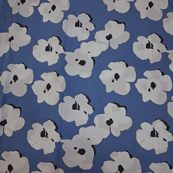 Dhruv Print with Dusty Blue White flower  abstract English Floral Print on Pure Cotton Poplin OM PS 398