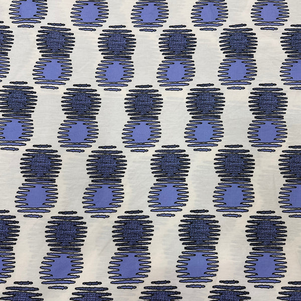Dhruv Kapoor Abstract  Print with Modern Oval Motif White Color Base & Light Lavender Blue, Gray Blue on Pure Cotton Poplin OM PS 401
