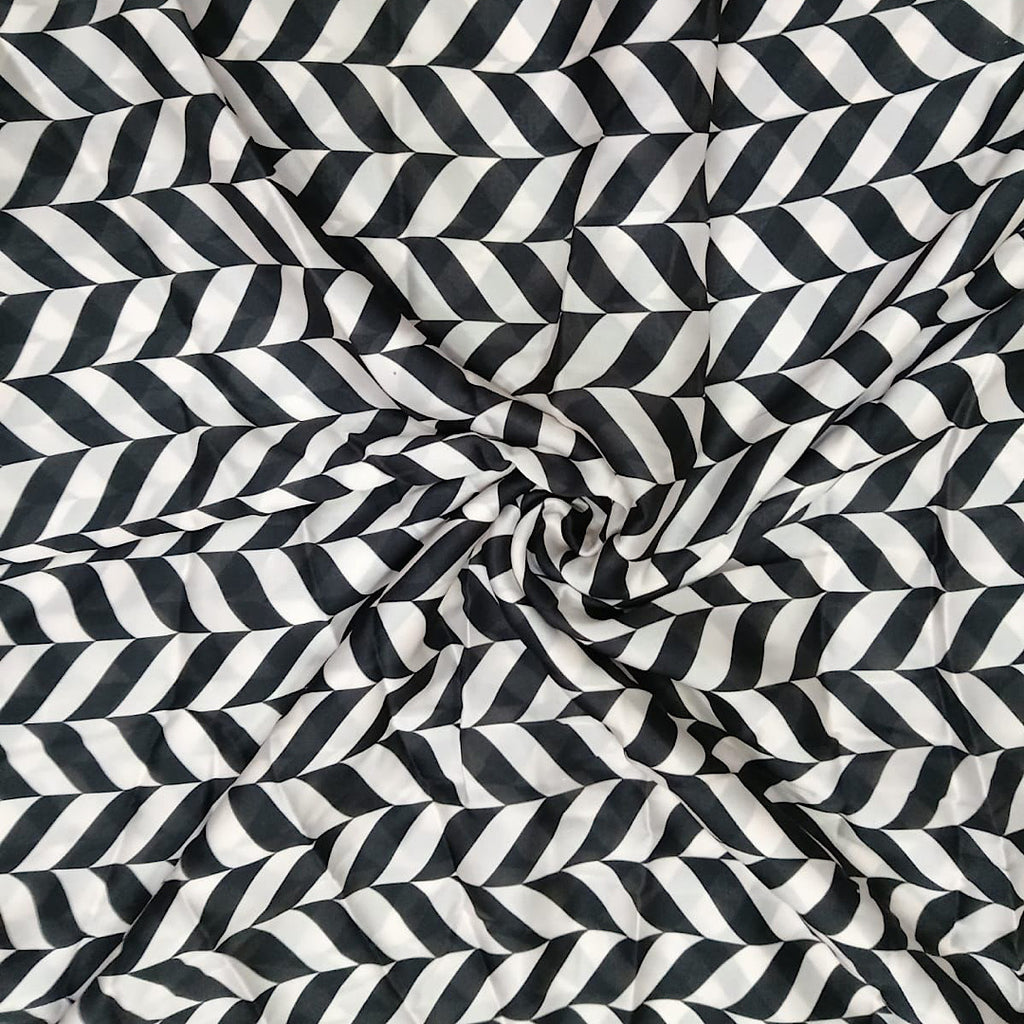 Tarun & Kiara Black & White  Small Pattern Print on Satin Georgette