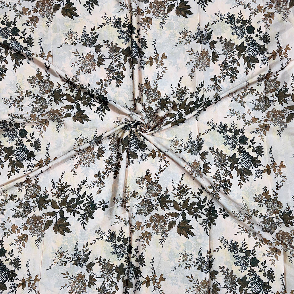 Cream Modern Small Floral Print on Crepe Silk Fabric OM DW 77 C1