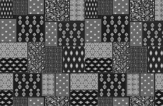 Black Grey Colour Traditional Boxes Print on Satin Georgette OM DW 62