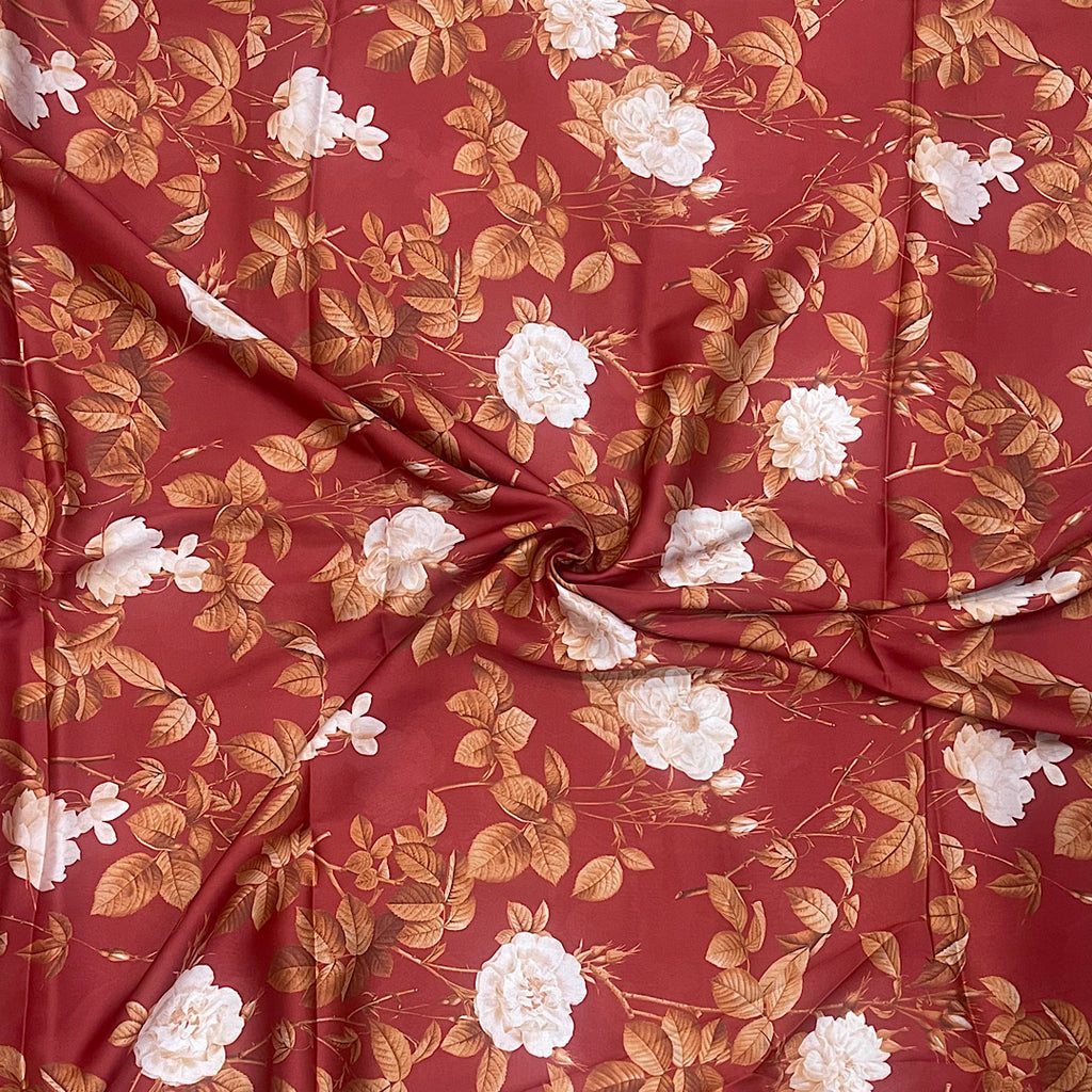 Radhika Floral Print in Red Color on Satin Georgette Fabric