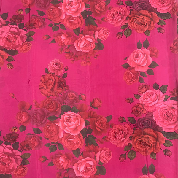 Floral Print with Magenta Pink Color Base on Crepe Silk