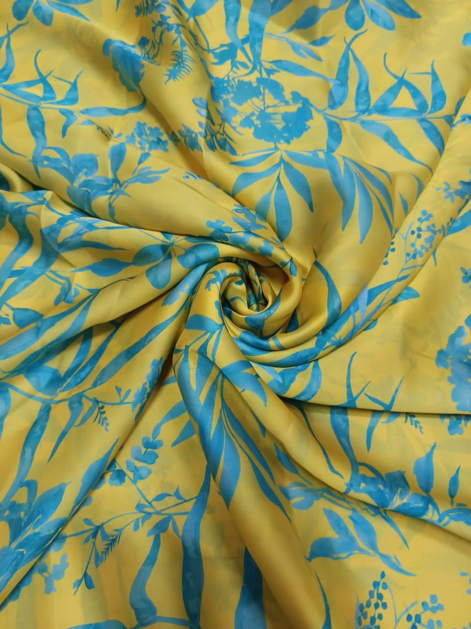 Yellow & Firozi Floral Print in Satin Georgette TK 315