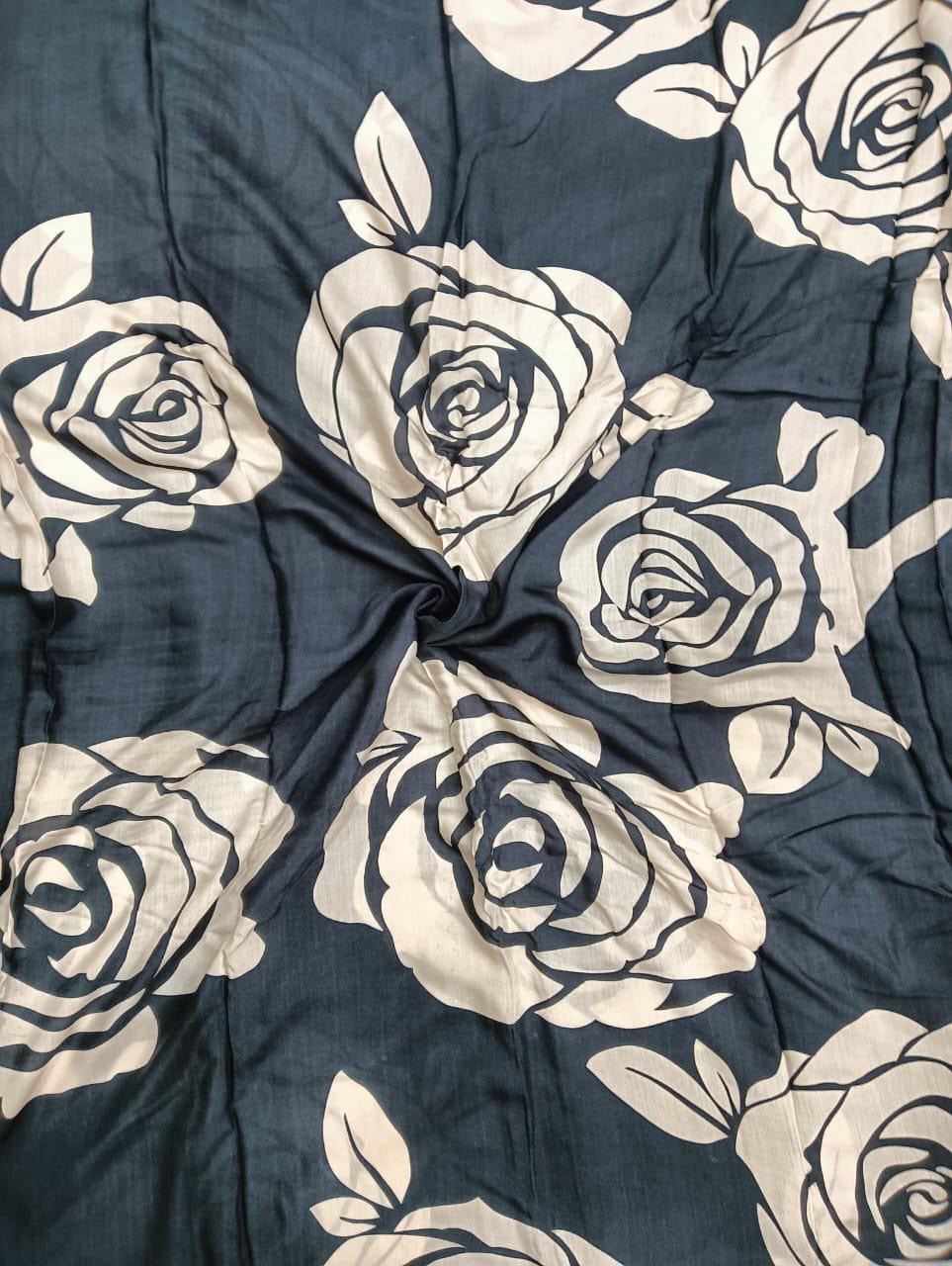 Black & White Floral Print on Pure Muslin OM PS 72