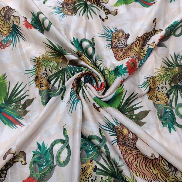 Chikoo Tiger Print on Satin Georgette OM SG 61